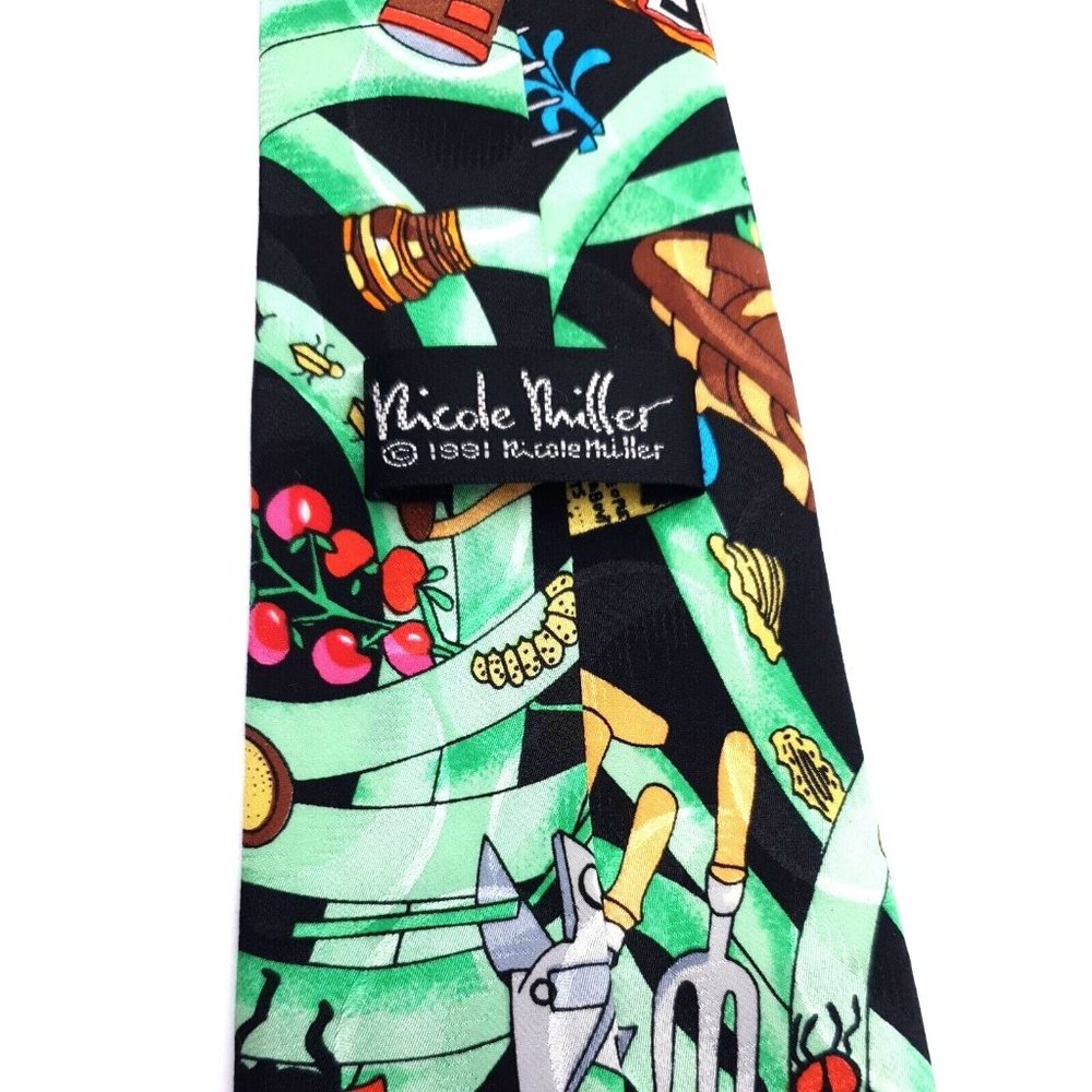 Nicole Miller Designer Vintage Mens Neckties 100% Silk Gift 1991 Gardening - Picture 7 of 7